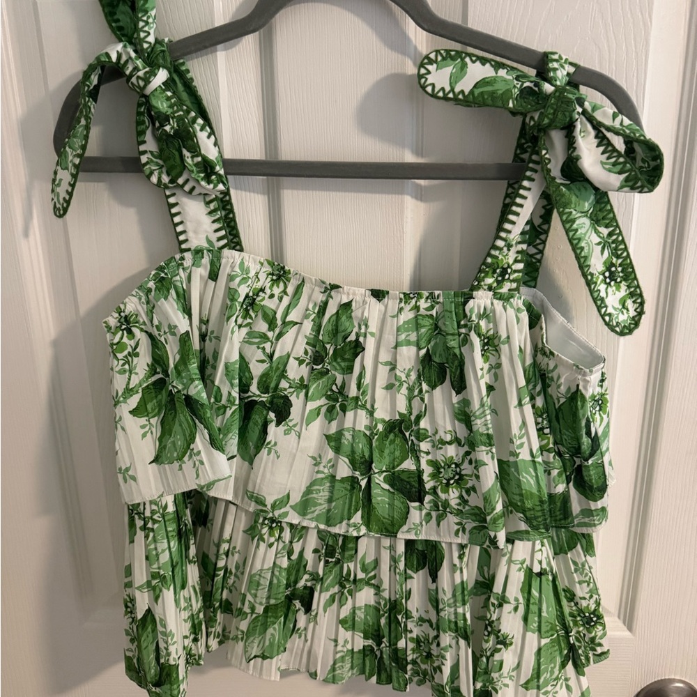 Tuckernuck Green and White Floral Top